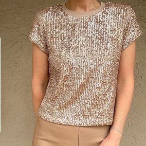 3 for $20 INC INTERNATIONAL CONCEPT Gold Sequin Short Sleeve Stretch Top Sparkle